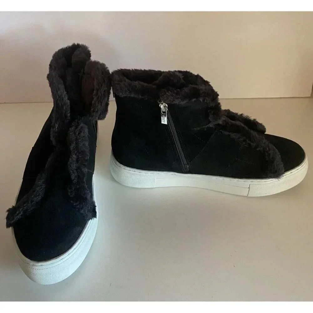 DKNY MASON HIGH TOP BLACK SUEDE BLACK FAUX FUR SNEAKER SHOES 10 NEW - Picture 7 of 14